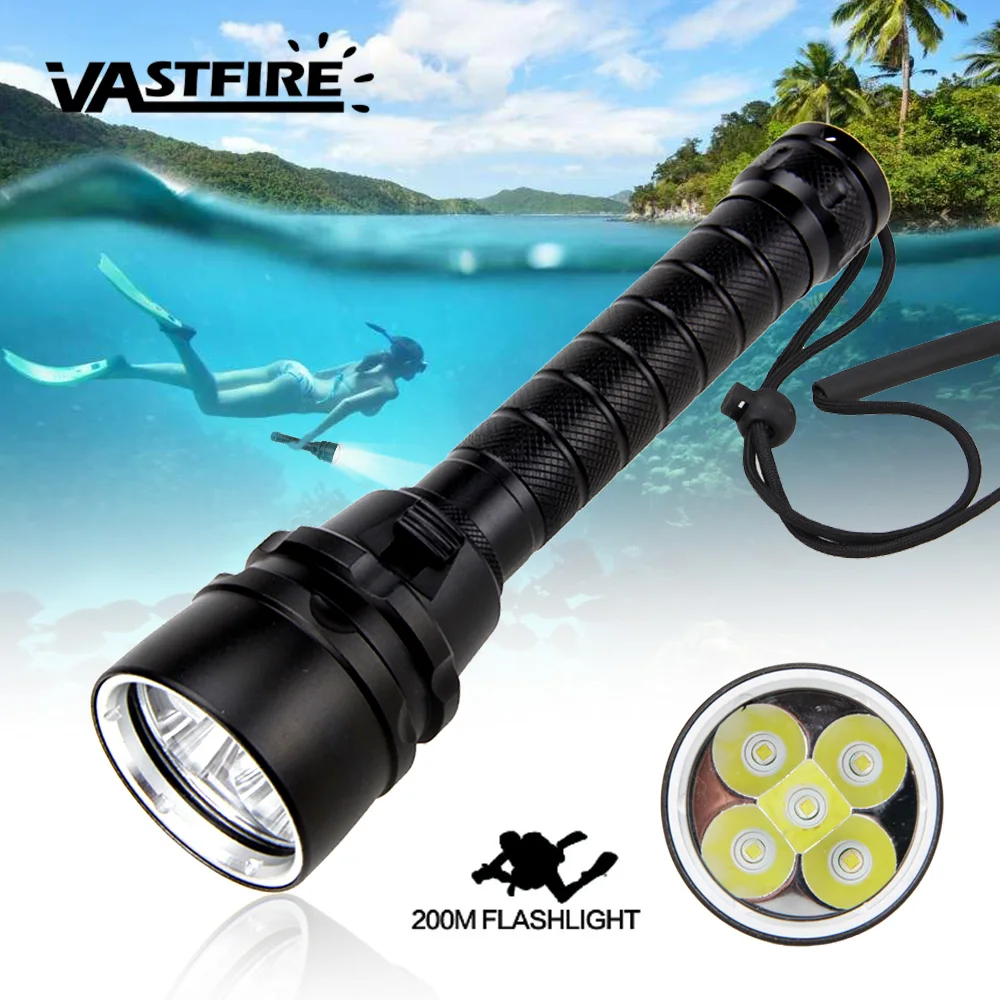 

VastFire 5000LM LED Scuba Diving Flashlight White Light UV Dive Torch Lantern Waterproof IPX8 Underwater 100M Aluminum