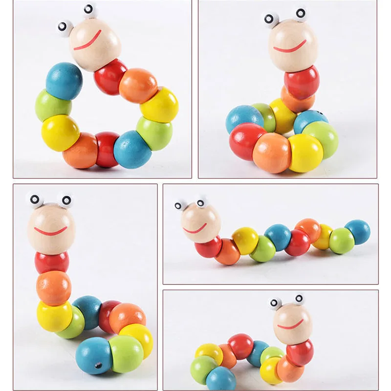 Colorful Wooden Worm Puzzles Kids Learning Educational Didactic Baby Toys Fingers Game for Children Montessori Gift Insect Toy