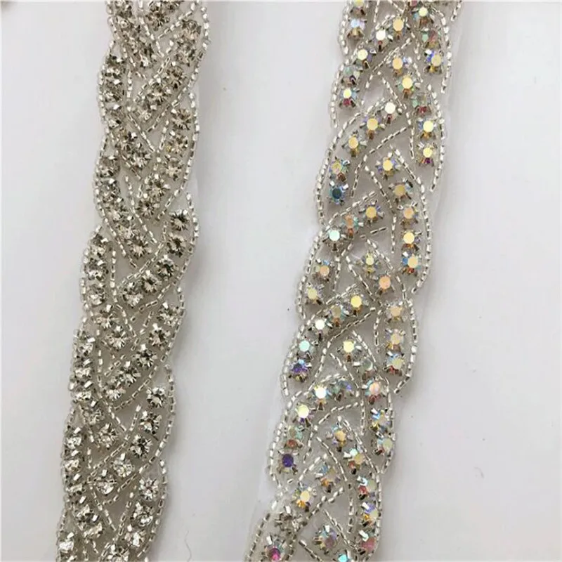 Wedding dress decoration ab rhinestone strip accessories bridal belt girdle lace trim hotfix chain