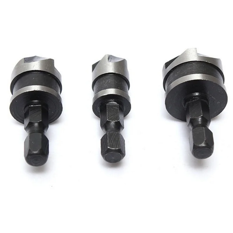 3pcs Hex Countersink Boring Set for Wood Metal Quick Change Drill Bit Tools 3pcs Hexagonal Shank Carbon Steel