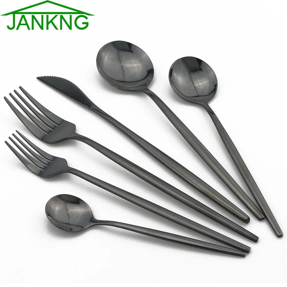 Black Cutlery Mirror Knife Fork Spoon Kitchen Dinnerware Stainless Steel Tableware 1Pcs Silverware For party And Hotel