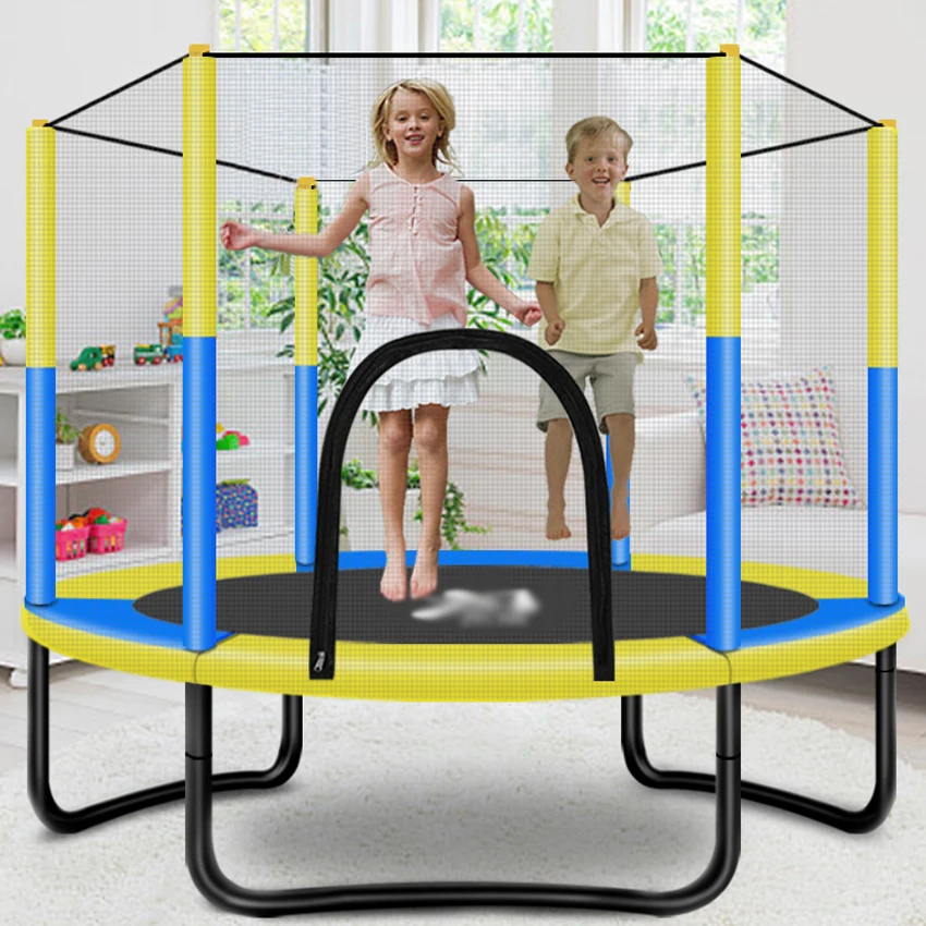 

60 Inch Kids Jumping Bed Round Children's Mini Trampoline Enclosure Net Pad Outdoor Exercise Home Toys Hop Couch Support 250 KG