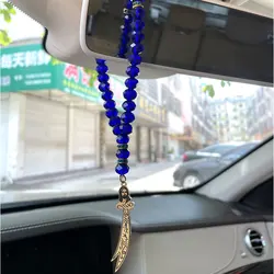 car hangings islam Zulfiqar Sword of Imam Ali Stainless Steel 33 crystal green beads tasbih Car Rear View Mirror Car Pendant