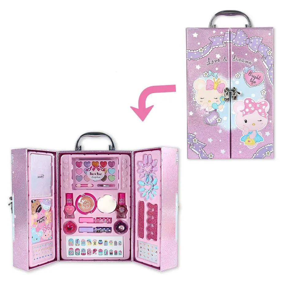 Holiday Gift for baby girl 17.5*12*28cm Princess Girl Toys Pretend Play Make up Cosmetics dressing box toys Portable beauty bag