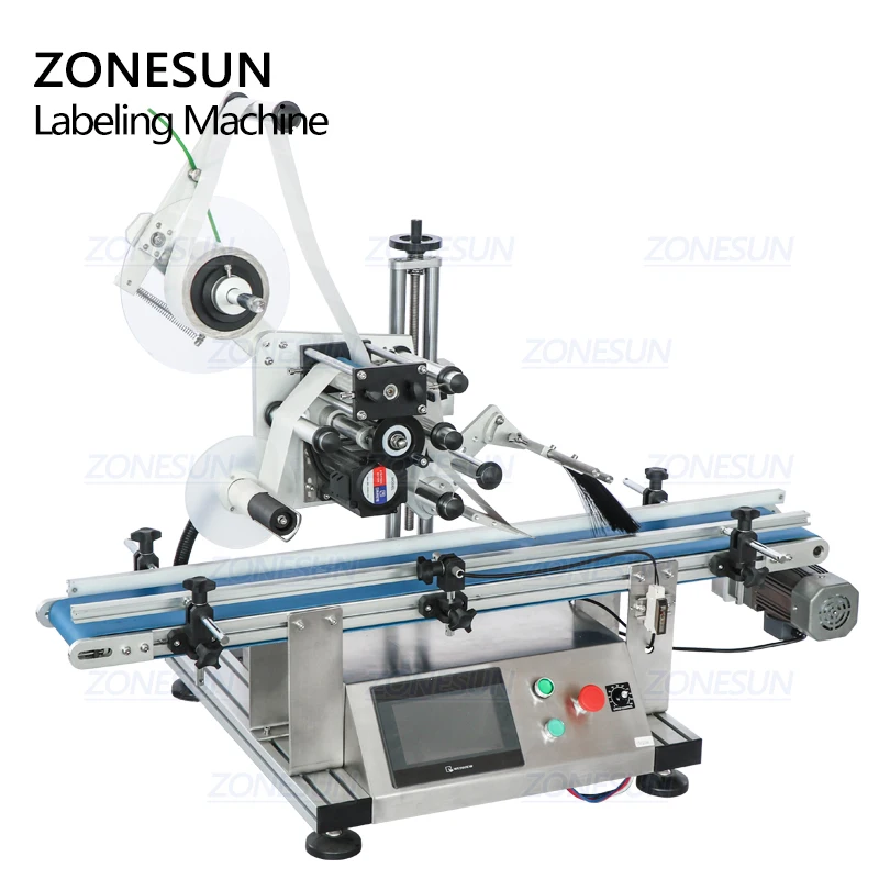 ZONESUN Automatic Bottle Flat Surface Labeling Machine Adhesive Sticker Labeller Can Disinfectan Bottle Label Applicator