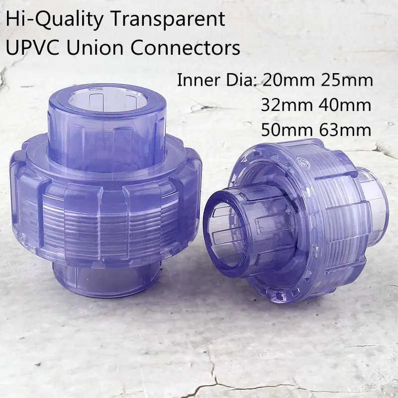 

1pc 20~63mm Hi-Quality Transparent UPVC Union Connectors Garden Irrigation Water Supply Aquarium Fish Tank Straight Plug Joints