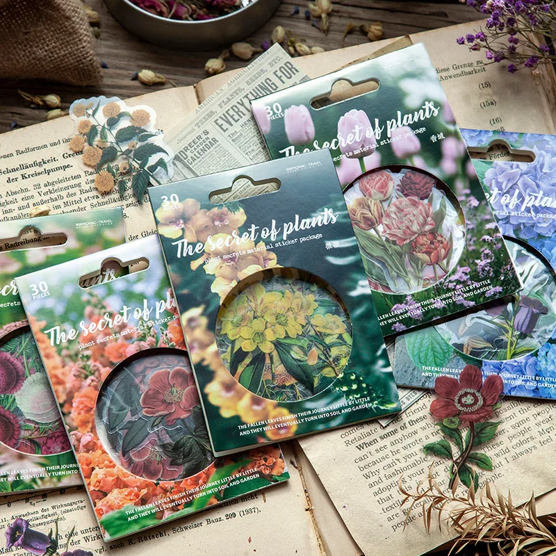 30 pcs Plant Secrets Series Decorative PVC Stickers Scrapbooking diy Label Diary Stationery Album Journal Vintage flower Stick