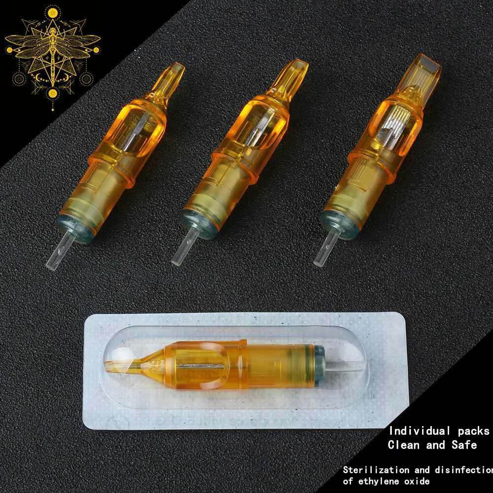 20pcs Yellow Dragonfly Tattoo Cartridge Needle 1 3 5 7 9 11 13 14 15 RL RM RS M1 For Tattoo Machine Pen Needle Accessories