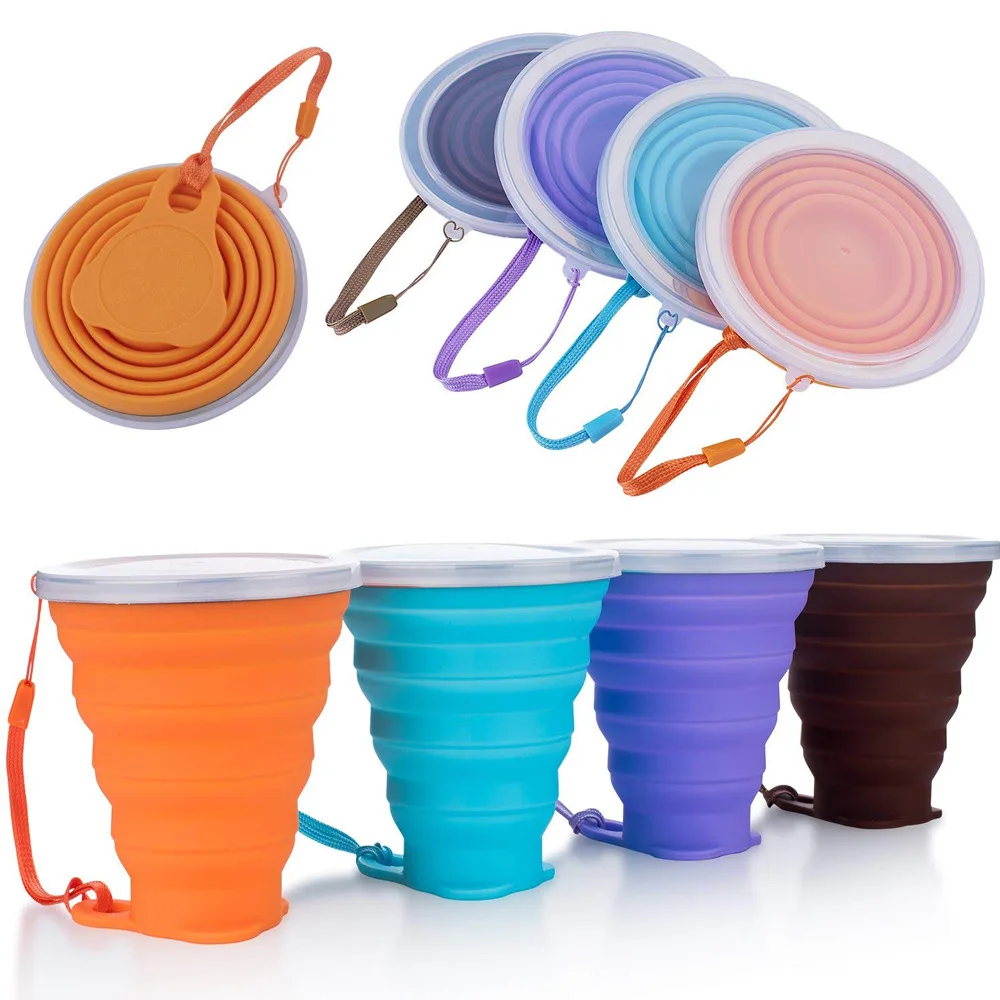 Folding Cups 270ml BPA FREE Food Grade Water Cup Travel Silicone Retractable Coloured Portable Outdoor Coffee Handcup