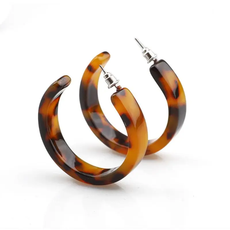 Acrylic Marbled Earring Leopard Round Hoop Earrings Women Tortoise Shell Jewelry