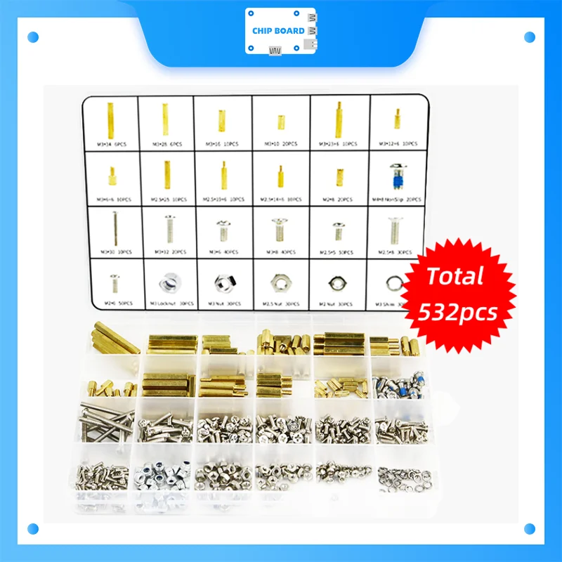 

Yahboom 532PCS M3 M2.5 M2 Brass Hex Spacer Copper pillar Screws Nuts and washers Assortment Set Kit for DIY kit learning