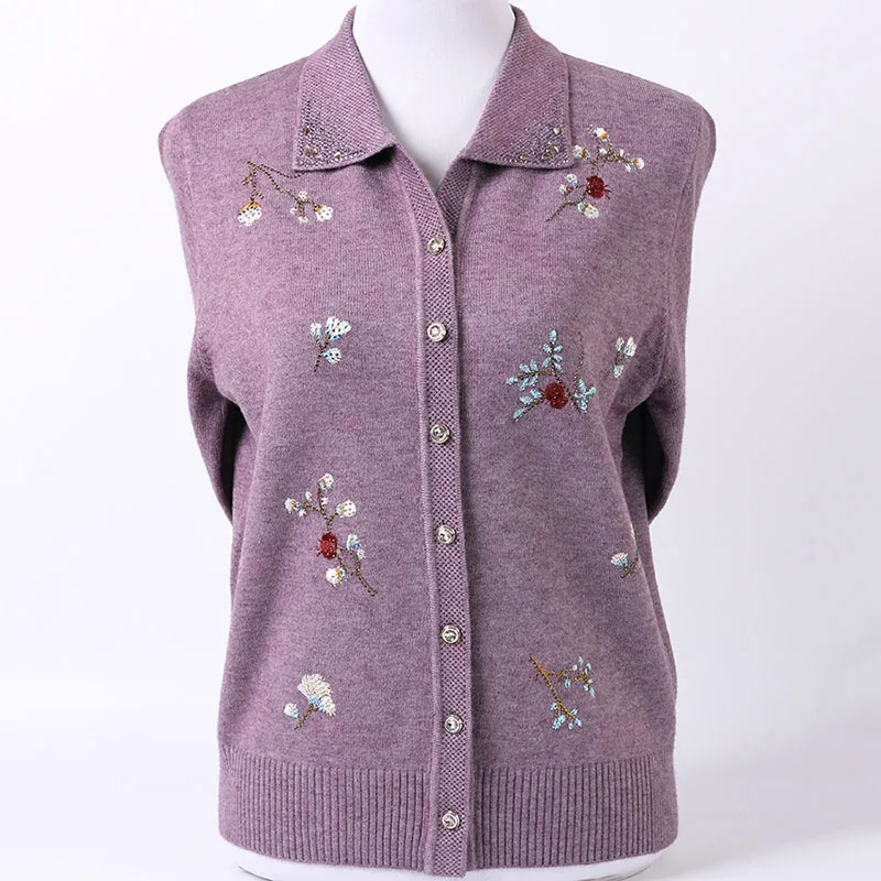 Middle-Aged Elderly Women's Cashmere Sweaters NEW 2021Spring Autumn Embroidery Cardigan Coat Ladies Knitting Sweaters Tops