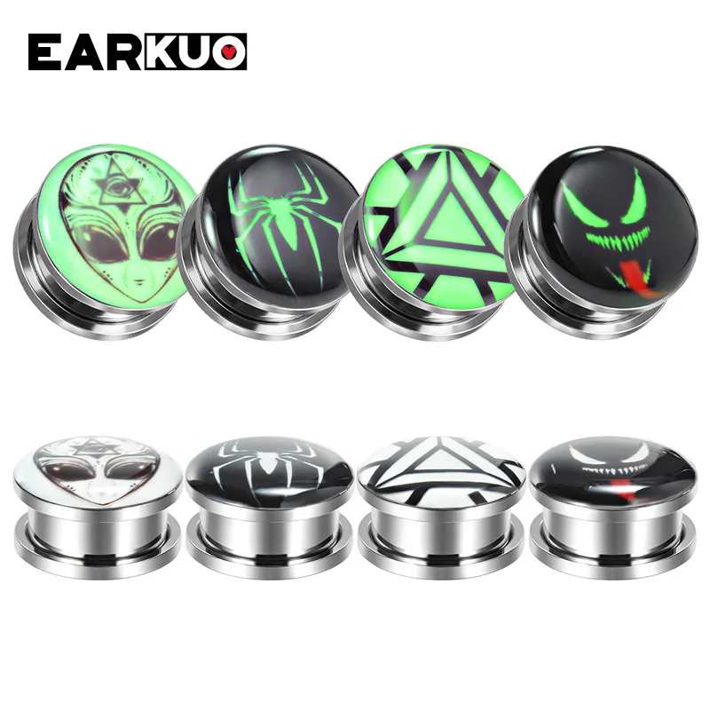 EARKUO Fancy Popular Stainless Steel Luminous Ear Gauges Plugs Stretchers Piercing Body Jewelry Earring Expanders 2PCS 6-30mm