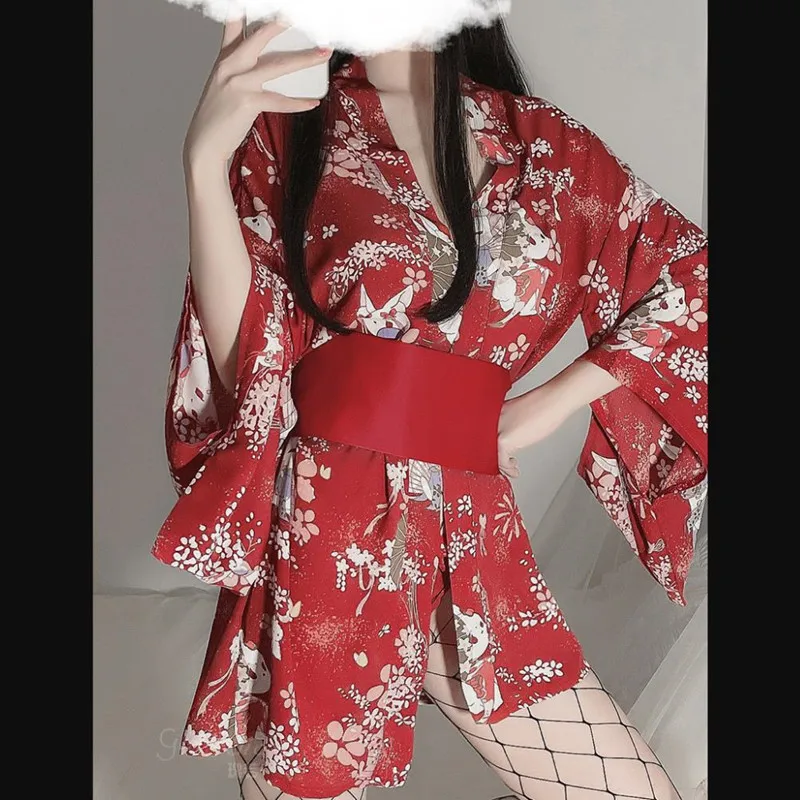 Girl Sexy Lingerie Nightgown Home Clothes Party Kimono Dress Women Sakura Japanese Style Geisha Costume Bathrobe Yukata Pajamas