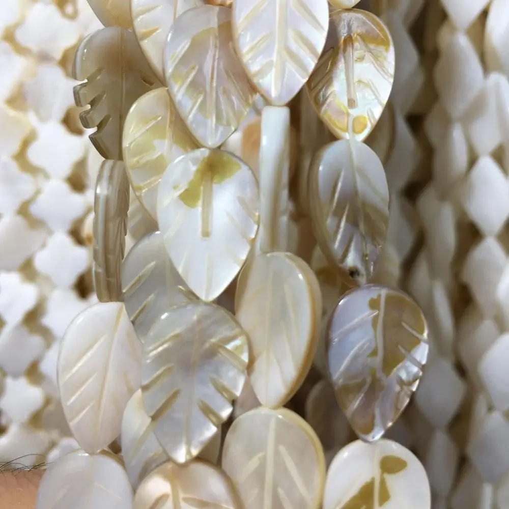 Jewelry 10x14mm Mother of pearl Shell Leaf Loose Beads 15