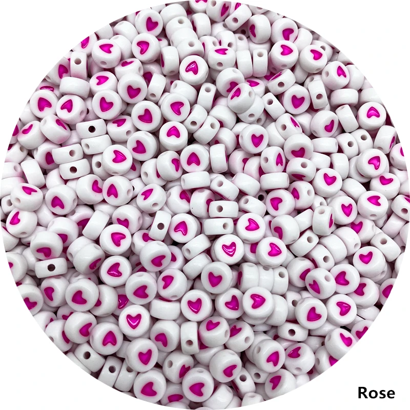 100Pcs Fashion Jewelry Love Heart Acrylic Flat Round Beads for Craft &Jewelry Making DIY #RoLi