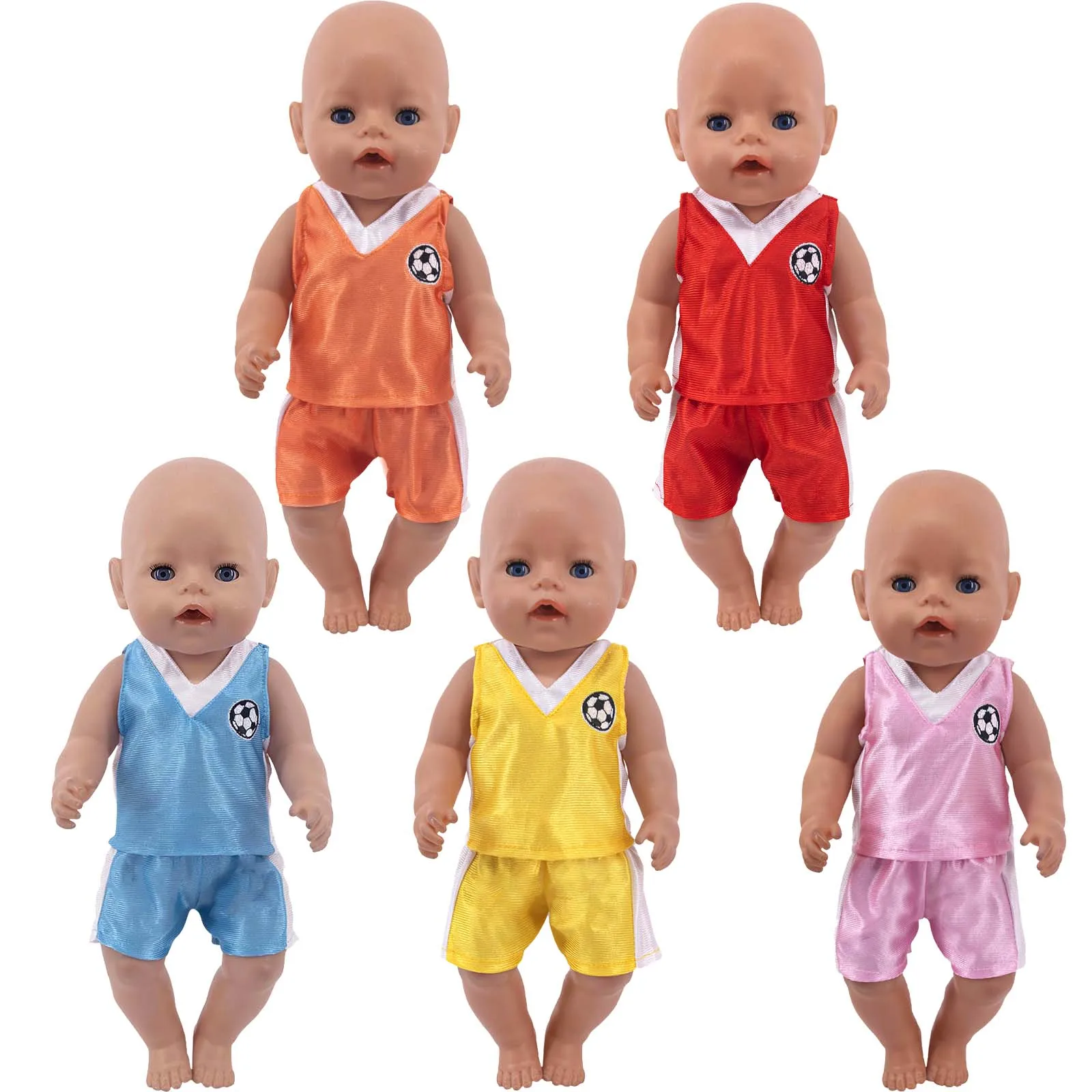 The New Doll Clothes Multicolor Soccer Uniform T-Shirt Shorts Suit Fit 18Inch American&43Cm Born Baby Girl Doll Gift For Girls