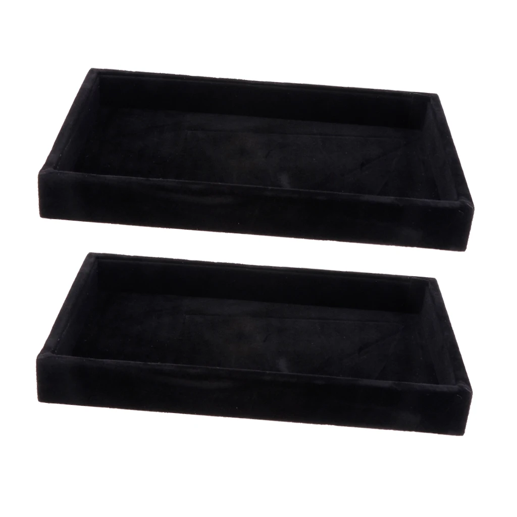 2 Pcs Velvet Stackable Jewelry Tray Showcase Display Organizer Black