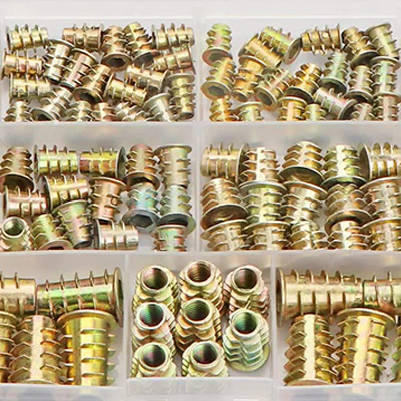 Inserti filettati dadi, Kit di attrezzi per assortimento di inserti in legno, M4/M5/M6/M8 inserti a vite per mobili chiusura a bullone (165 pezzi)