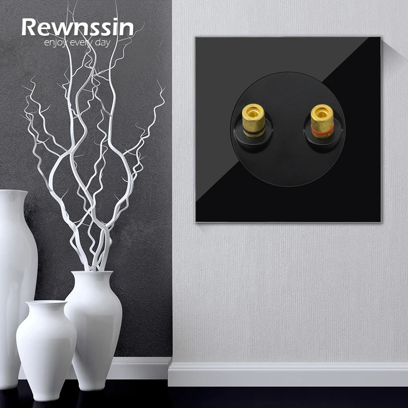 Home Audio Outlets Wall Sockets 2/4 Binding Post Banana Ports Audio Connector Terminals Black Glass Panel Power Sockets