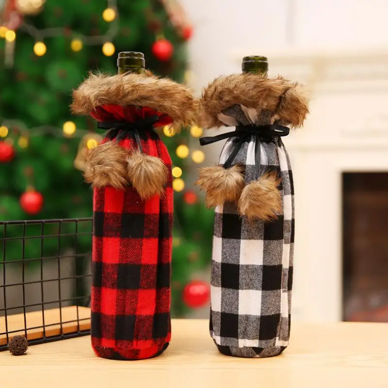 

Home Christmas Decoration Plaid Christmas Wine Bottle Cover Wine Champagne Bottle Bag LX8163