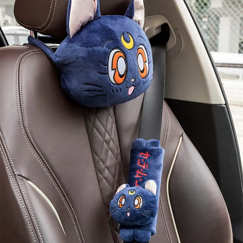 New Arrival Cartoon Cute Headrest Plush Luna Cat Head Car Lumbar Support Pillow Creative Car Neck Pillow Decorations — zdjęcie 4