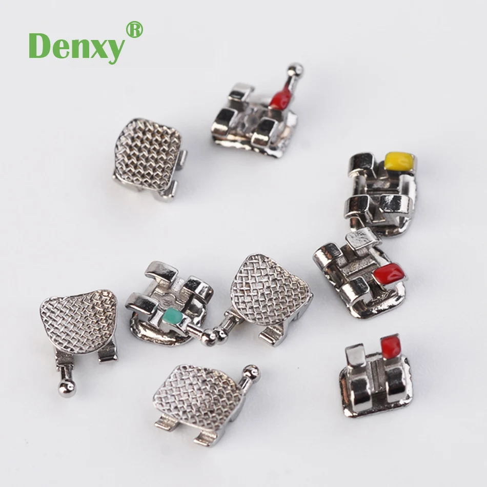 Denxy 10 conjunto de alta qualidade dental ortodôntico malha base suporte metal aço inoxidável ortodôntico cinta roth/mbtt/edgewise