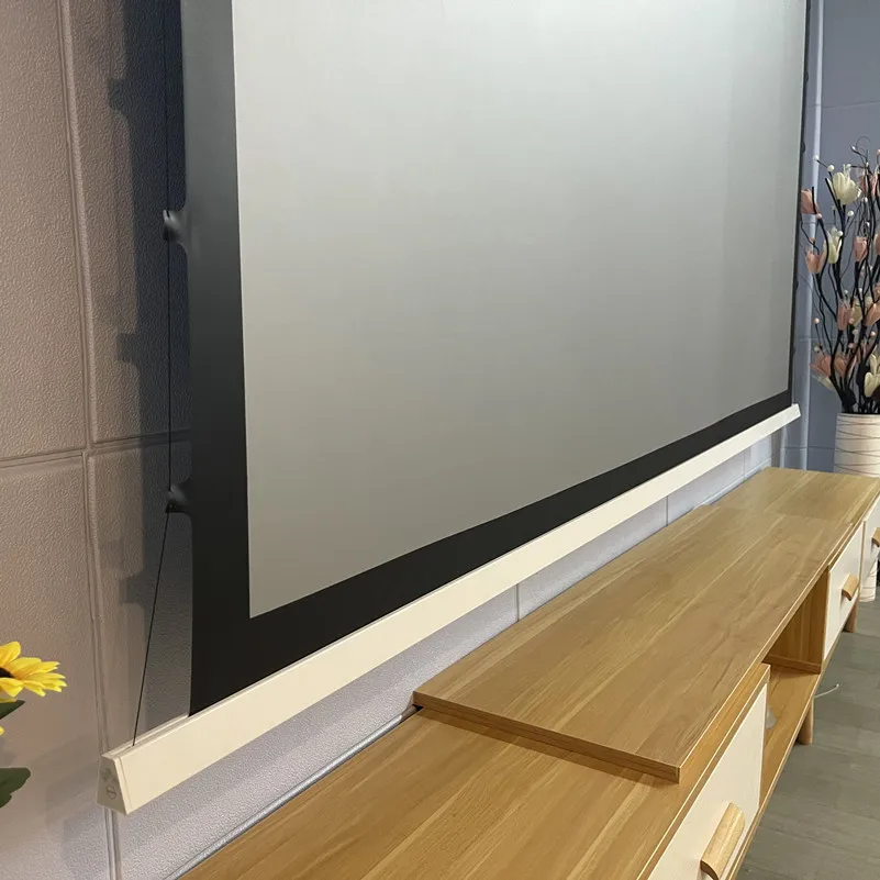 AcousticPro UHD Motorized Acoustically Transparent Grey Screen In-Wall Speaker / Behind Speaker Placement For 1080P 4K Projector