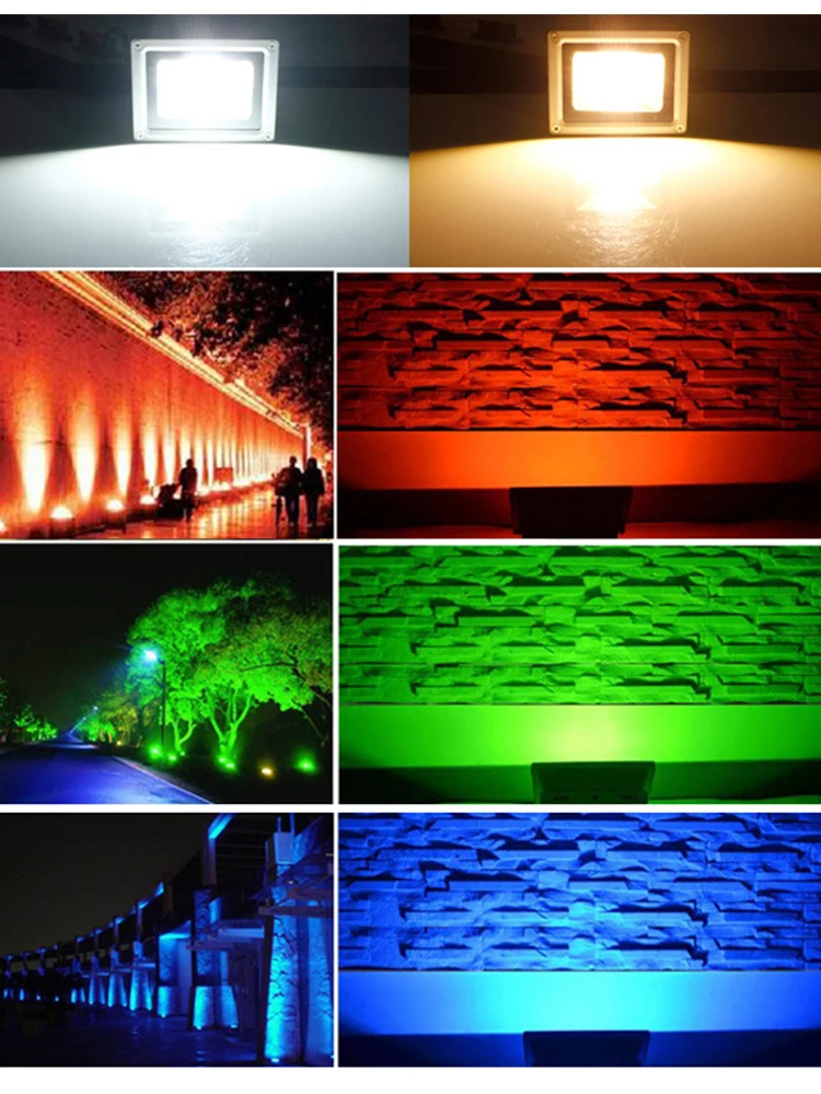 10 ワットledフラッドライトホワイト/ウォームホワイト/赤/緑/青/rgb屋外防水IP65 多色スポットライト + 24key irリモートac 85-265 v