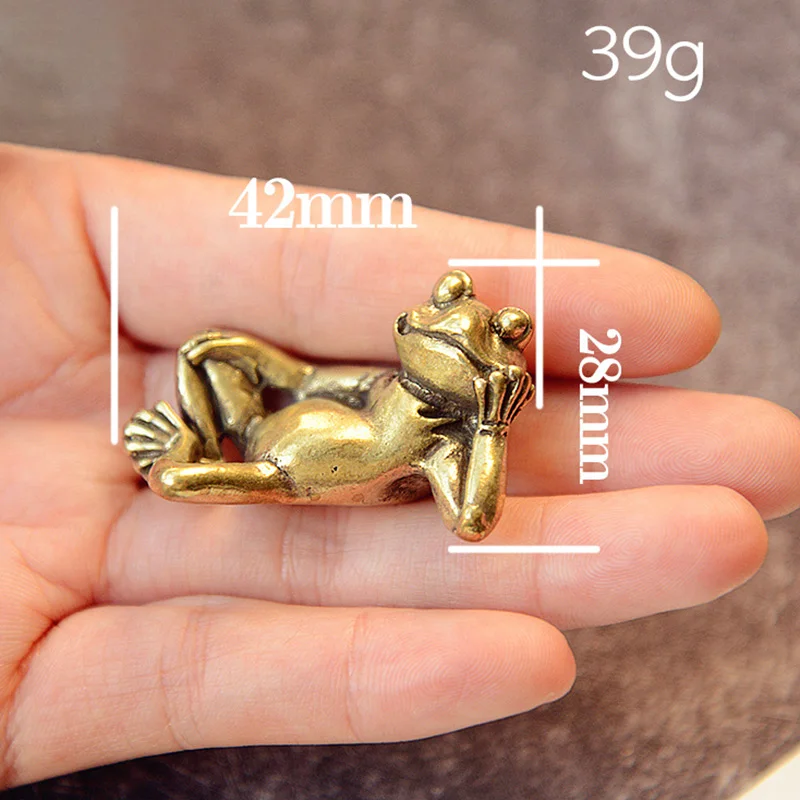 Funny Brass Lying Thinking Frog Miniature Figurines Toys Desk Ornaments Decors Crafts Accessories Vintage Copper Animal Tea Pets