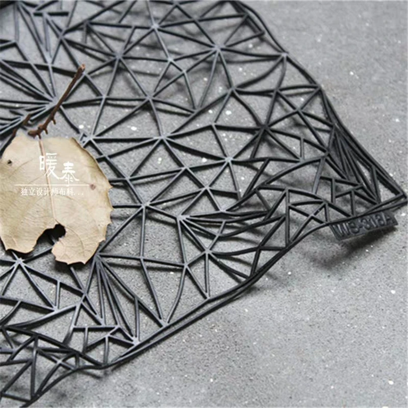 Hollow-Out PU Mesh Fabric Black DIY Pattern Patches Three-dimensional Space Design Home Art Crafts Decor Design 49*43cm