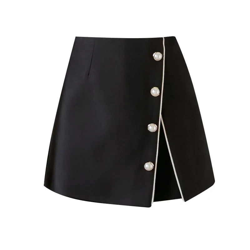 Apricot Irregular Breasted Short Skirts Woman 2024 High Waist Black Office Slim Saia Ladies Falda Skirts Shorts Female