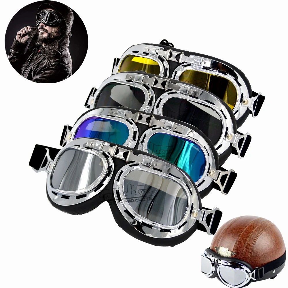 Retro Motorcycle Goggles Glasses Motorbike Pilot Steampunk Vintage ATV Biker Scooter Cruiser Jet Helmet Cycling Ski Sunglasses