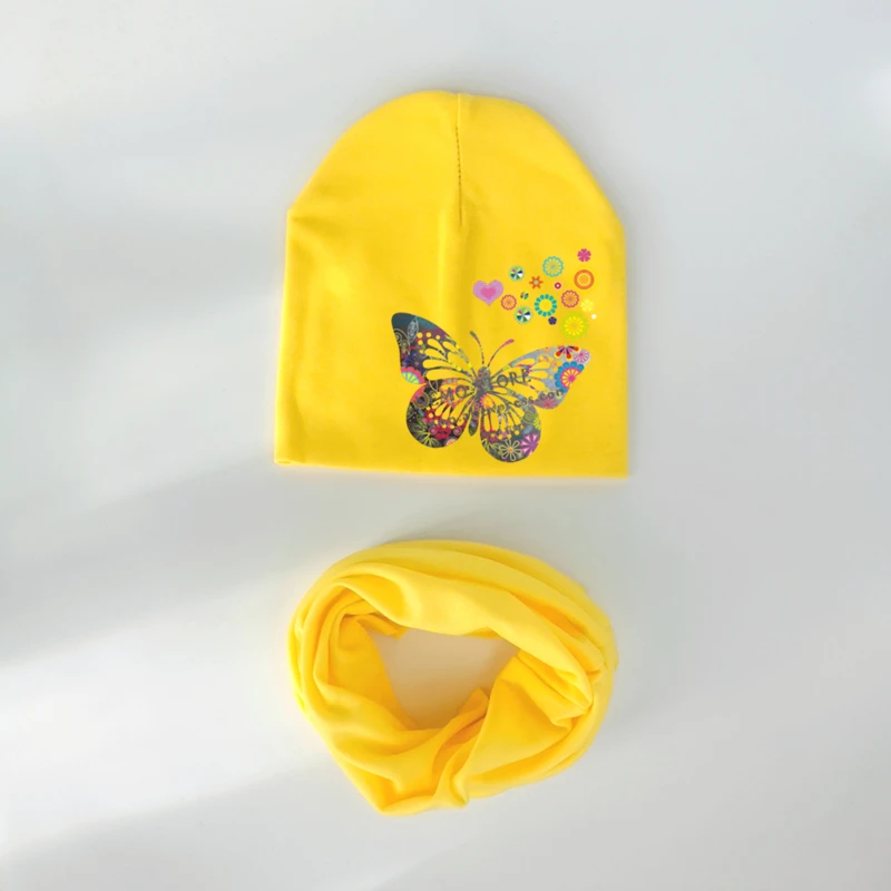 butterfly floral colorful flower Baby Hats scarf set for Girls boys Kids Hat Baby Hat Children Scarf Collar Infant Caps Beanie