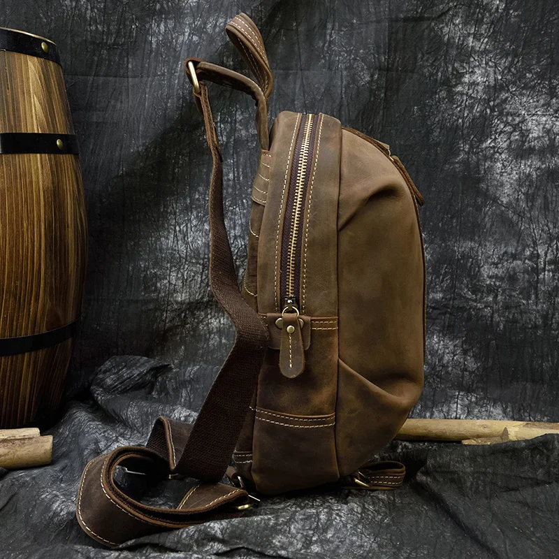 Luufan bolso de pecho de cuero de Caballo loco para hombre, pequeño bolso de viaje de cuero genuino, bandolera de cuero de vaca Vintage