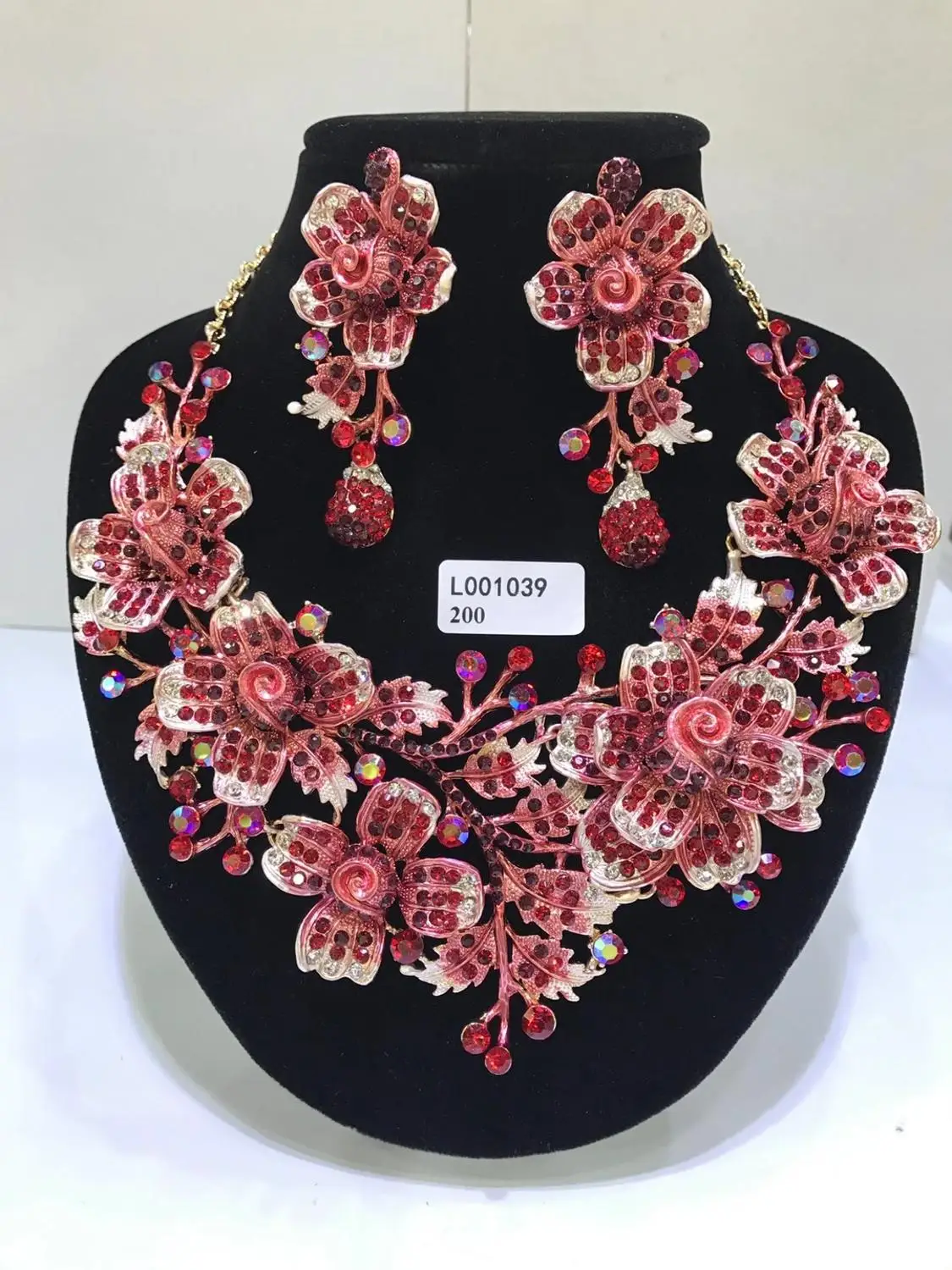 Luxury Dubai Wedding Jewelry Sets Multiple Colors Fashion Women  Crystal Rhinestone Brides Flower Shape Necklace & Earring Sets