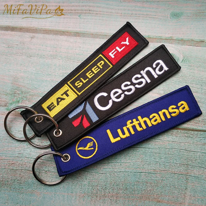 MiFaViPa 3 PCs Lufthansa Keyring CESSNA Keychain Fashion Trinket Embroidery Key Chain for Men Gift Flight Crew