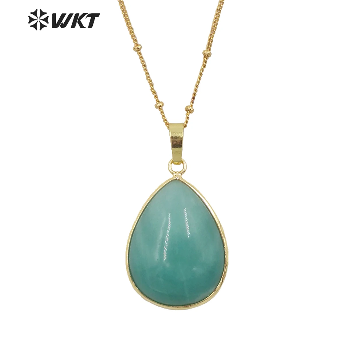 WT-N1292 WKT Newest Teardrop Amazons Stone Pendant Necklace Gold Bezel Drop Natural Gemstone ACC For Friends Wedding