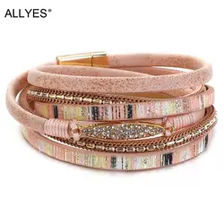 ALLYES Simple Stripe Leather Bracelet for Women Men Bohemian Natural Stone Charm Crystal Wrap Bracelets Bangles Fashion Jewelry