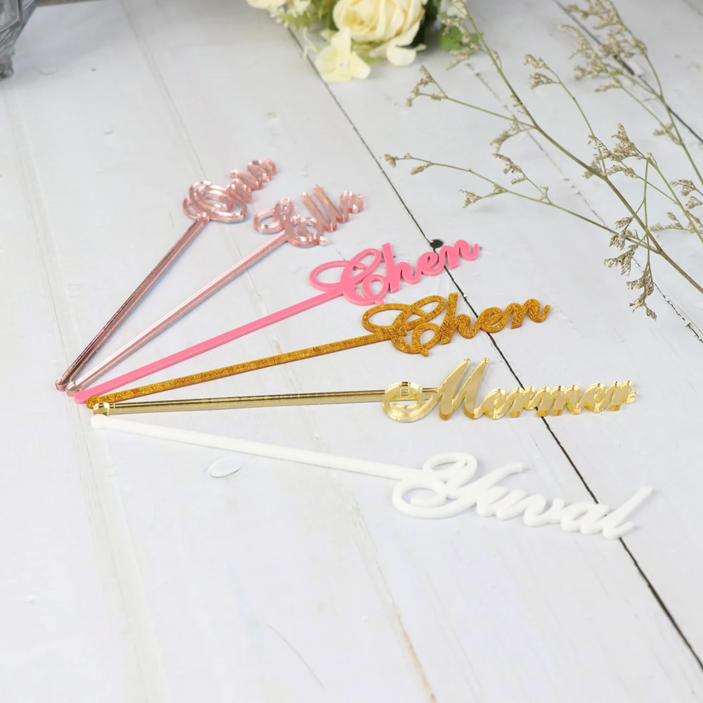 Personalized Custom Stirrer With Name Birthday Stirrers With Besteomi Gold Mirror Drink Stirrers Gold Drinking Wedding Party