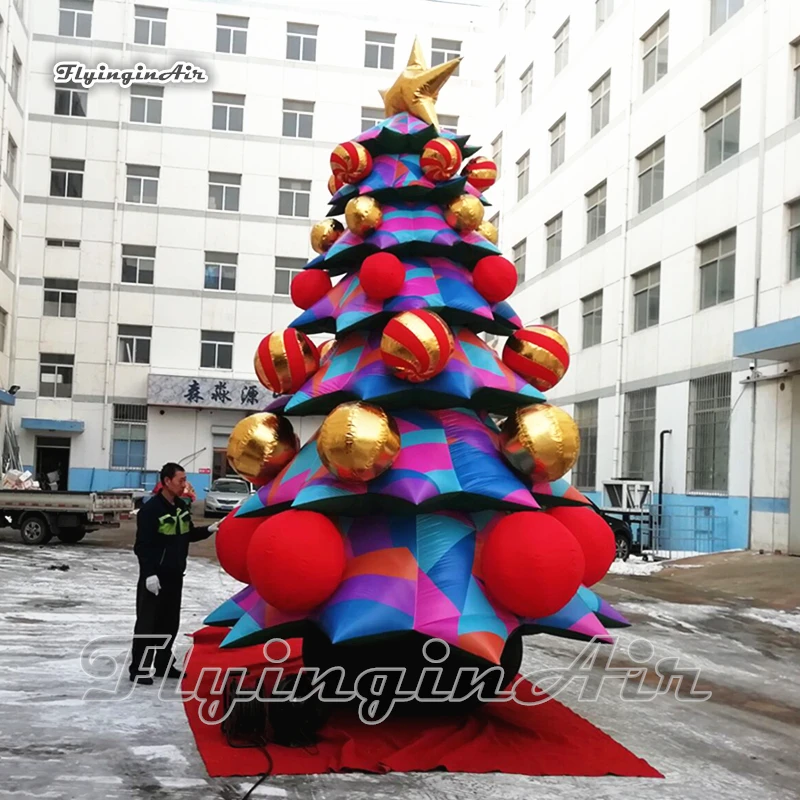 Giant 5m Height Winter Inflatable Christmas Tree with Ball Ornaments for Store And House Outdoor Decoration