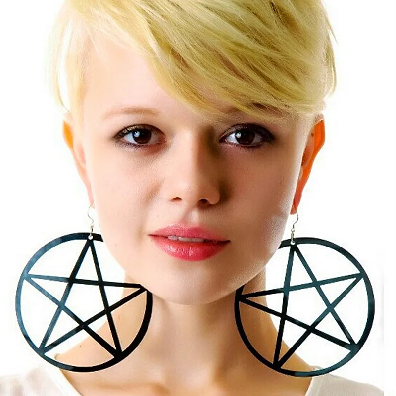 Trendy Acrylic Big Round Pentagram Drop Earrings For Women Pink Circle Star Dangle Earrings Pendientes Punk Party Jewelry Gifts