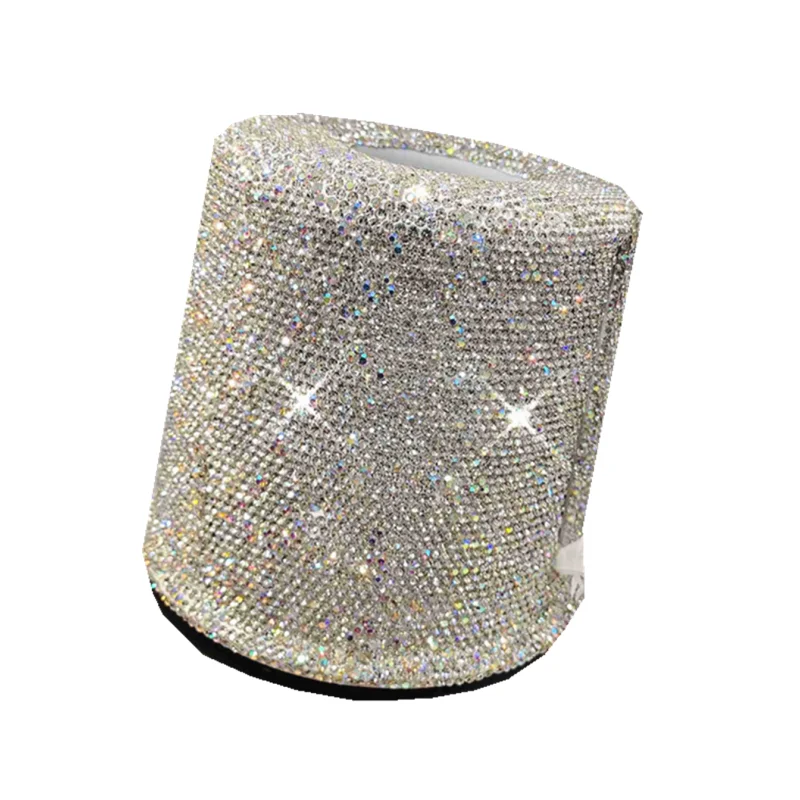 Rhinestone Cylinder Tissue Box Circular Pumping Case Office Living Room Bedroom Toilet Roll Paper Tube Bucket Holder Storage