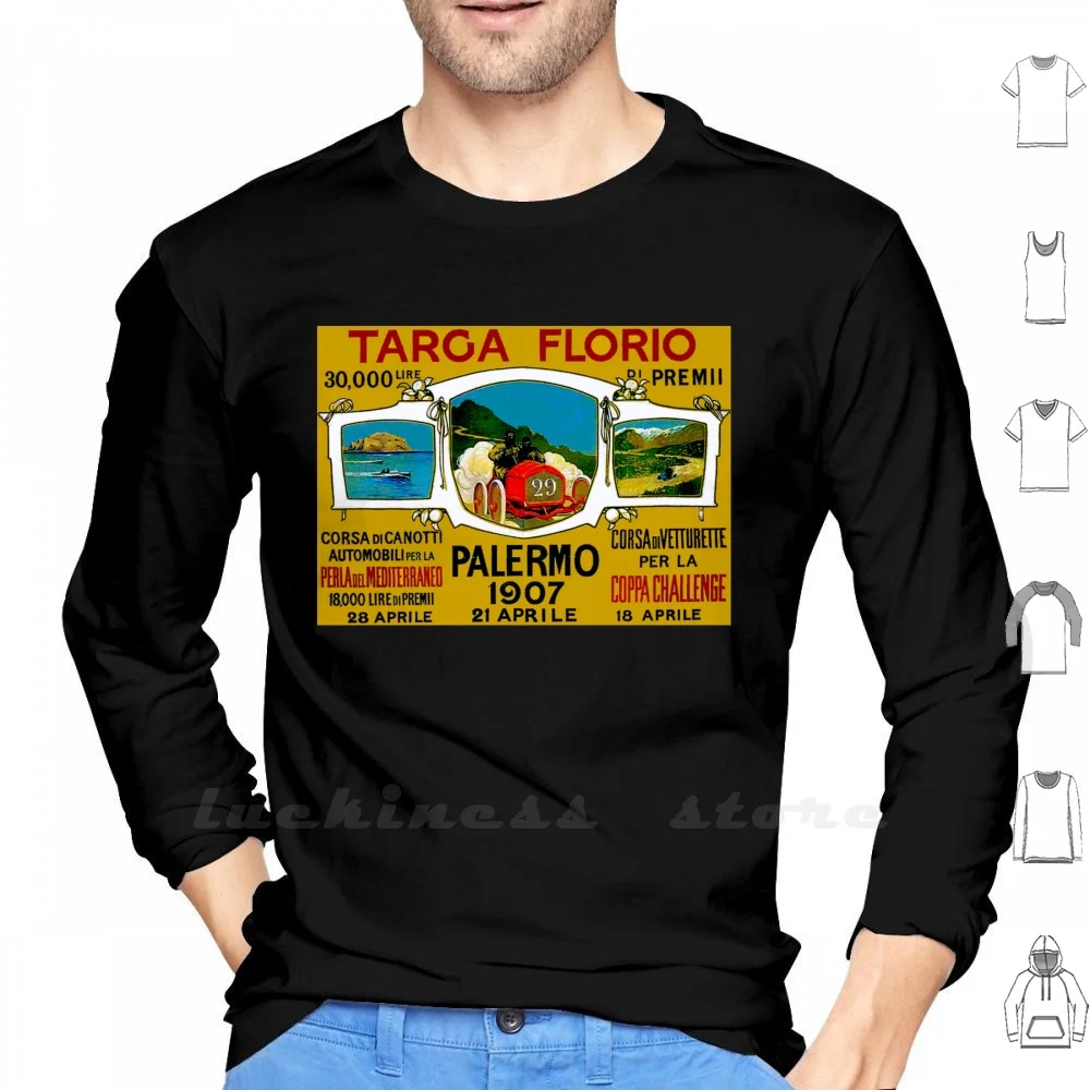 Targa Florio : Vintage Palermo Auto Racing Print Long Sleeve T Shirt Targa Florio Palermo Grand Prix Boat Racing Ocean Mountains