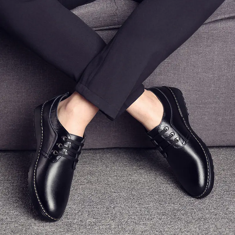 Men\'s real leather shoes trend all-match Dress shoes male breathable casual shoes British black business Genuine leather shoes