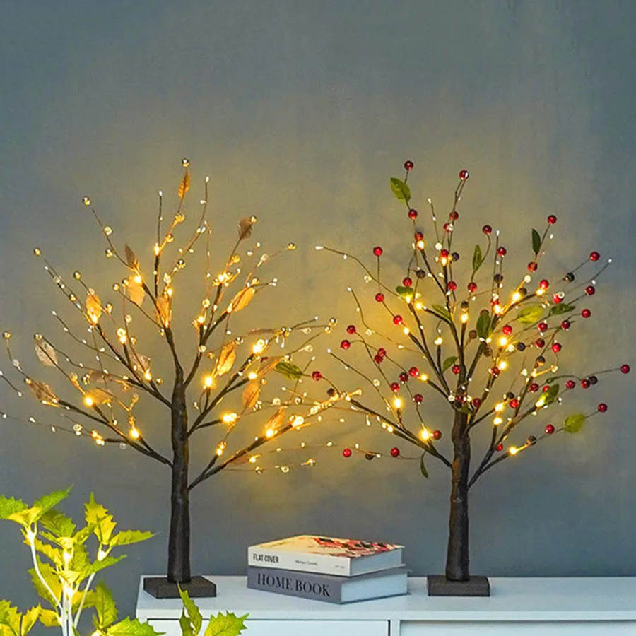 

55CM Christmas Decor Bonsai Tree Light 24 LED Lighted Artificial Tabletop Tree Lights Battery-Powered Night Light For Wedding