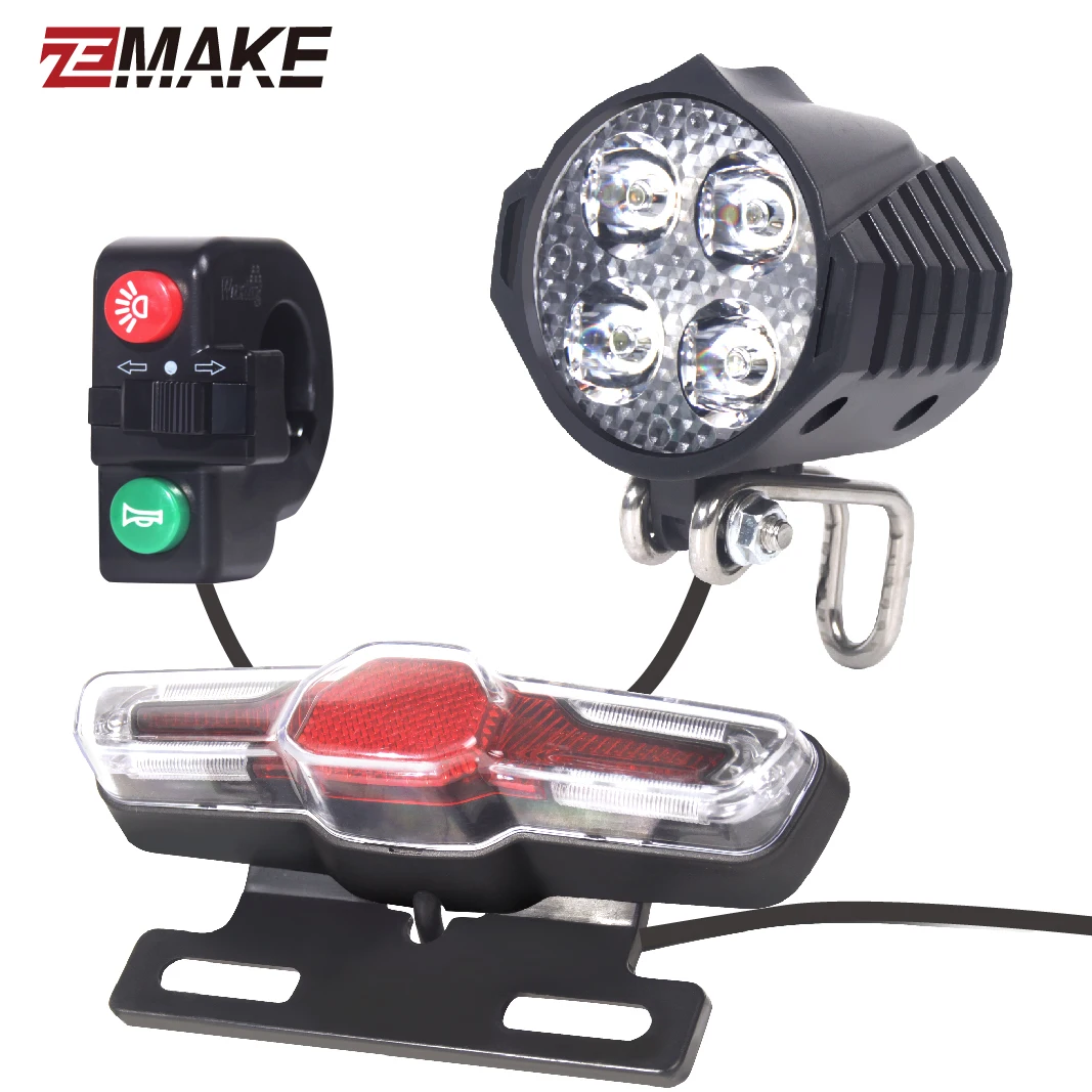 Universal Electric bike front and bike rear light set input 12V 24V 36V 48V 60V build in speaker E-bike headlight and tail light