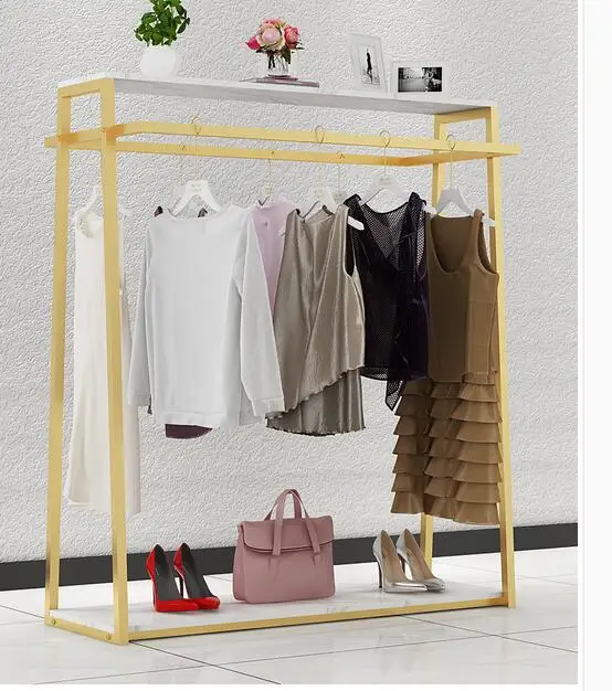 Clothing store double row in the island display rack clothes display rack gold hanging clothes shelf iron floor-to-floor clothes