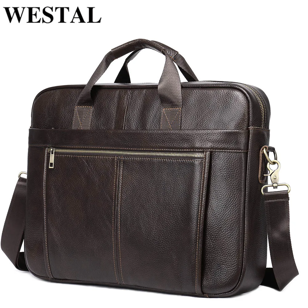 WESTAL 17inch Laptop Bag Men Leather Bags 100% Men's Briefcases Genuine Leather Messenger Bags for Document Computer Briefcases