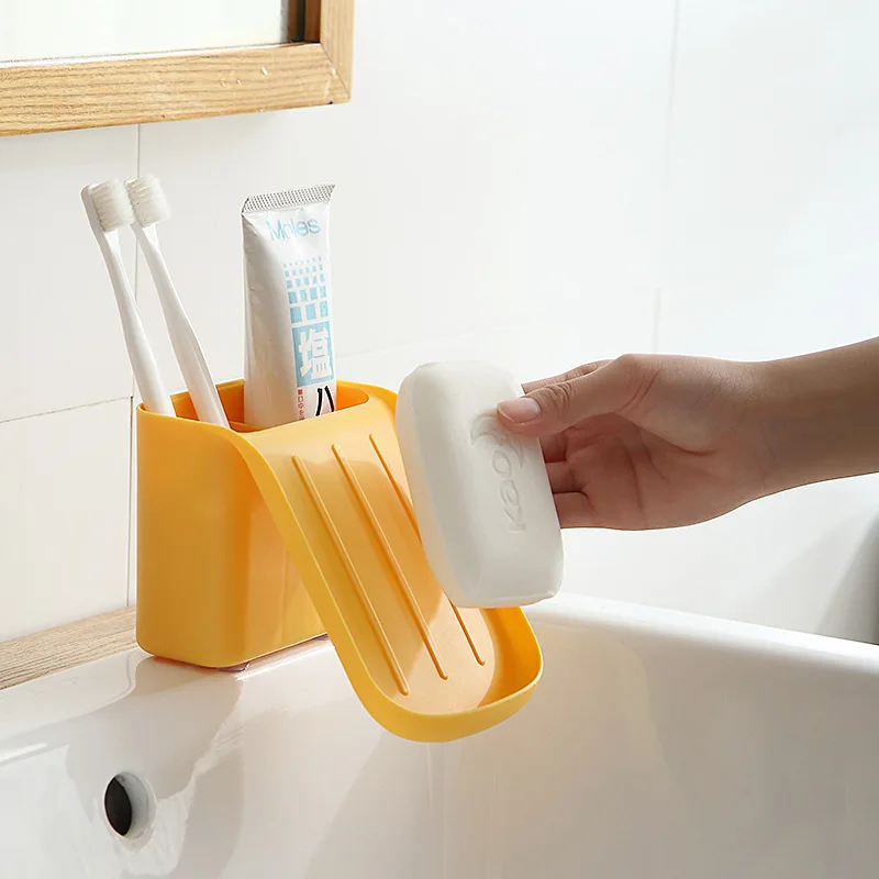 Multifunctional Drain Soap Storage Box Free Perforation Bathroom Toothpaste Toothbrush and Small Object Sucker Storage Box
